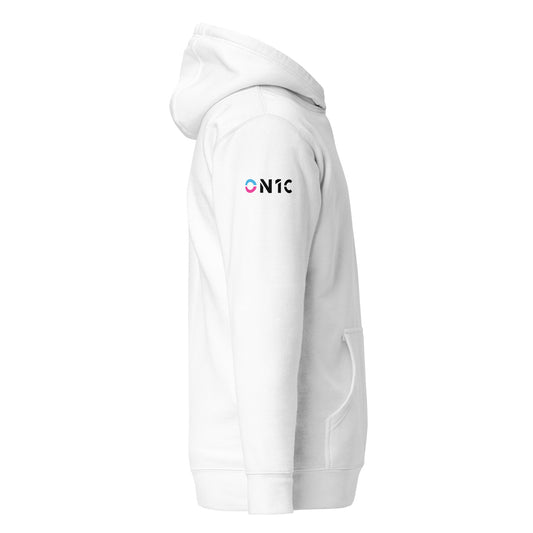 ON1C Logo Unisex White Hoodie w/ Signature Right Sleeve (#2325)